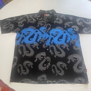 Pineapple Connection Y2K Dragon Short Sleeve Button Up Shirt Size Large